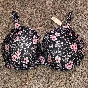 Victoria's Secret Black and Pink Floral Bra